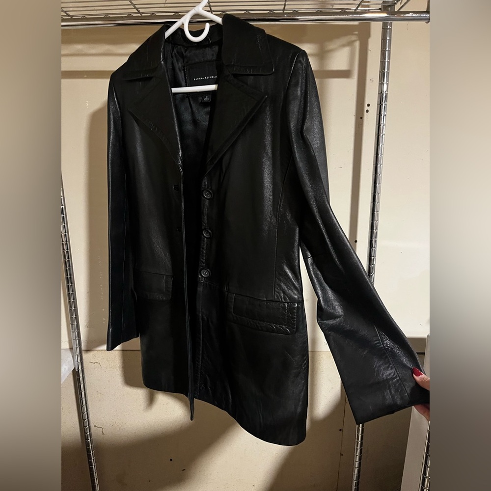 Banana Republic Women's Black Leather Coat Jacket